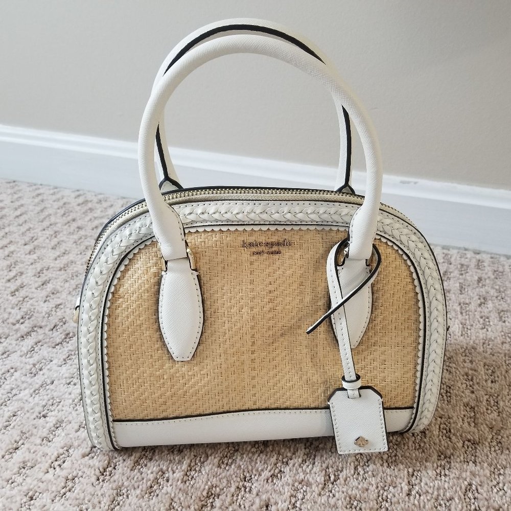 Kate Spade New York Med Tote White Leather Trim Handbag Gold Hardware, NWOT!